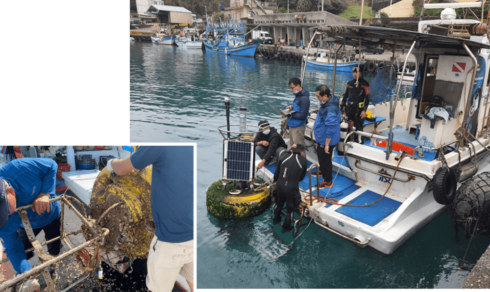 Detaching the buoy from the anchor and conducting maintenance operations on board or transport it back to the harbor.